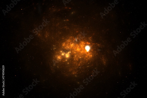 Vibrant cosmic formation showcases bright clusters of gas and luminous stars against a dark backdrop, illustrating the beauty of deep space captured from a distance. 3d render