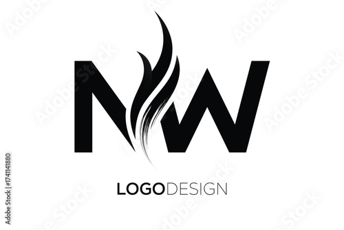 Free Download NW Creative Monogram Logo Design – Modern Abstract Letter Mark with Artistic Brush Stroke - GFXLoad