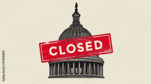 U.S. Capitol closed stamp graphic symbolizing government shutdown and political crisis illustration