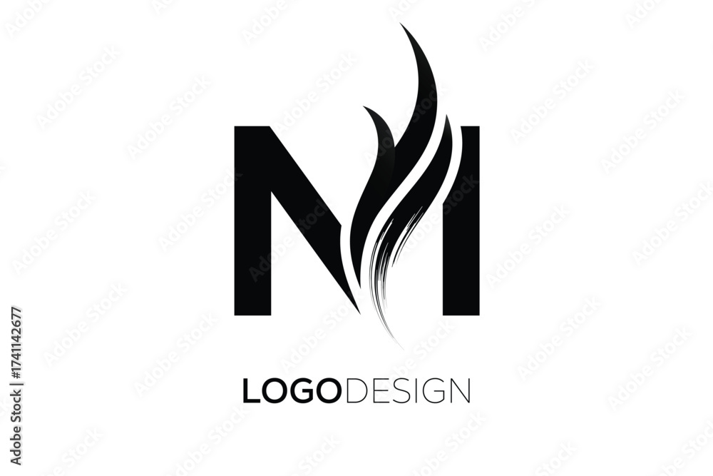 Fototapeta premium NI Creative Monogram Logo Design – Modern Abstract Letter Mark with Artistic Brush Stroke