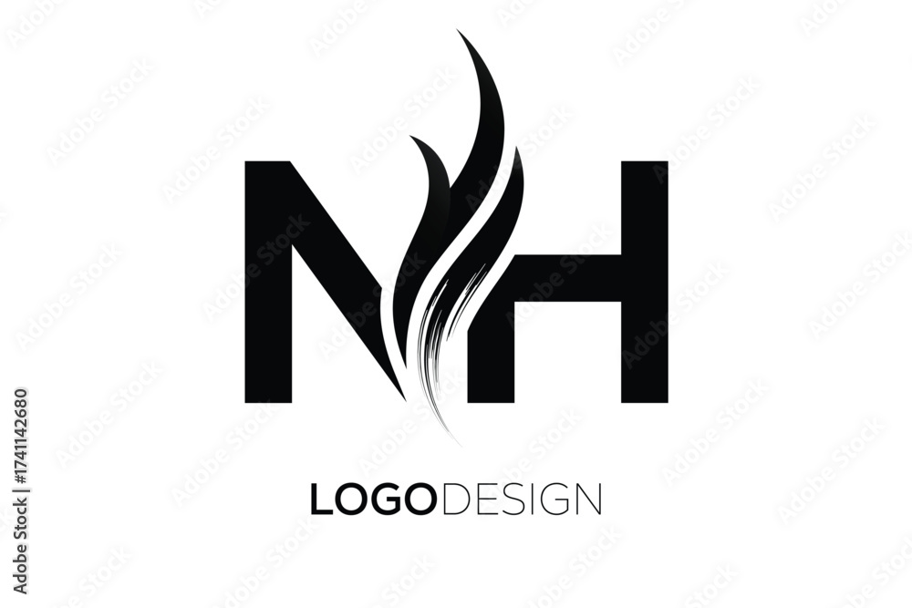 Fototapeta premium NH Creative Monogram Logo Design – Modern Abstract Letter Mark with Artistic Brush Stroke