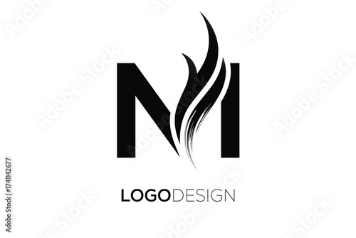 NI Creative Monogram Logo Design – Modern Abstract Letter Mark with Artistic Brush Stroke