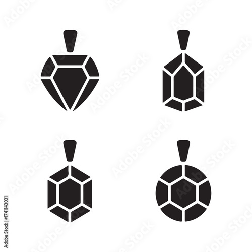 Gemstone Pendant Solid Accessory Icons Collection