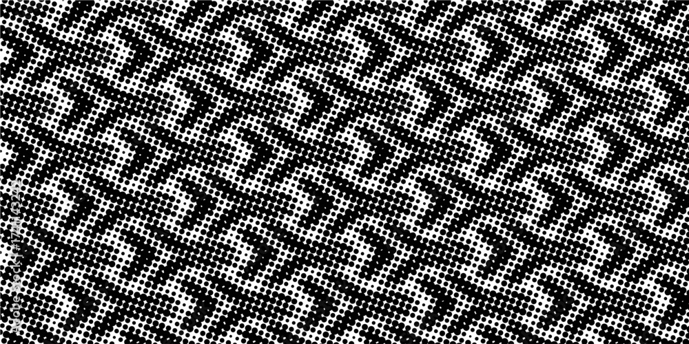 Grunge halftone black and white. Background pattern gray scale monochrome. Texture black and white vintage. Dark monochrome background for design