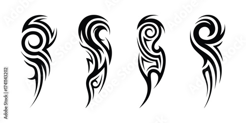 Collection of neo tribal shapes, sigilism tattoo elements. Gothic neo tribal tattoo. Gothic patterns in a modern design. Hand drawn vector design isolated on white background