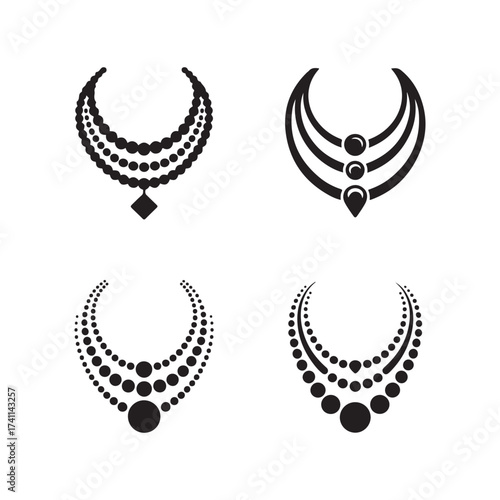 Layered Necklace Solid Accessory Icons Collection