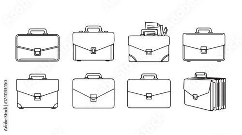 Collection of hand-drawn briefcases for business and professional use various styles vector