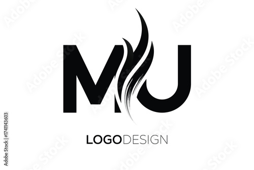 MU Creative Monogram Logo Design – Modern Abstract Letter Mark with Artistic Brush Stroke