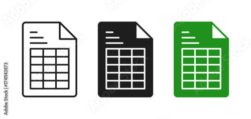 Spreadsheet document icon representing data, finance, and analytics, suitable for business reports, accounting, office work, database management, and financial planning projects