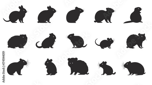 Silhouette Collection Diverse Rodents in Various Poses for Design and Creative Projects