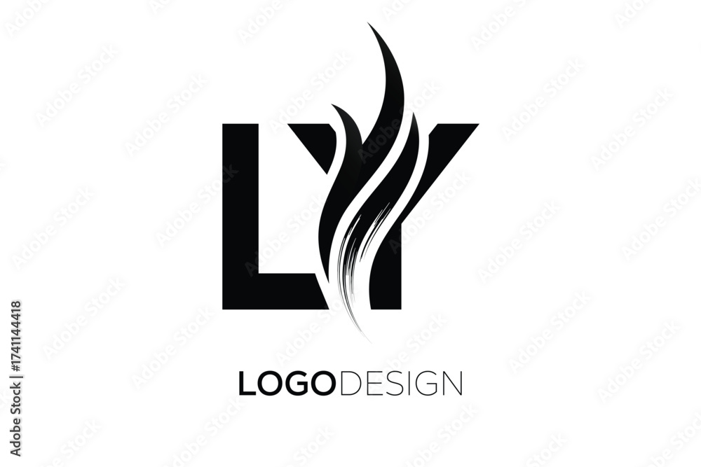 Fototapeta premium LY Creative Monogram Logo Design – Modern Abstract Letter Mark with Artistic Brush Stroke