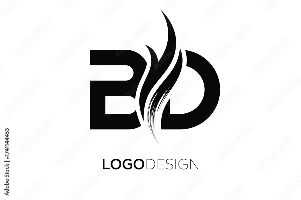 Obraz premium BD Creative Monogram Logo Design – Modern Abstract Letter Mark with Artistic Brush Stroke