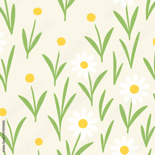 Simple Daisy Flowers and Yellow Dots Pattern.