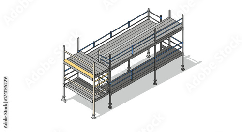 Isometric construction scaffolding with shadow on white background