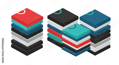 Colorful stacks of isometric boxes in modern design