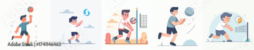 Some activities about playing volley ball in vector