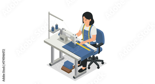 Woman sewing at industrial machine in modern workshop setting