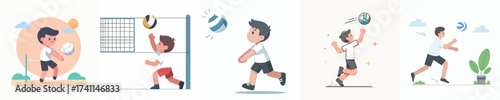 A kid plays volley ball in vector.