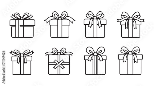 Collection of hand drawn gift boxes with ribbons perfect for holiday celebrations and occasions vector