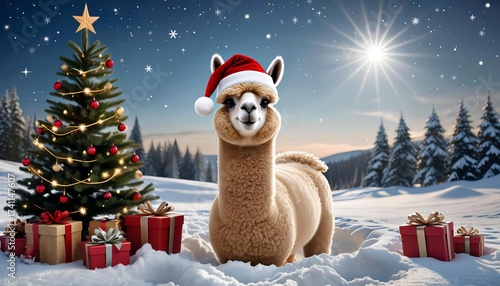 a llama wearing a Santa Claus hat