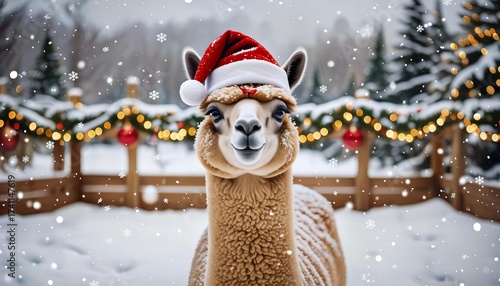 a llama wearing a Santa Claus hat