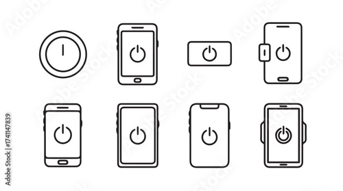 Collection of hand drawn smartphone and tablet power buttons icons for digital technology and user interface design vector