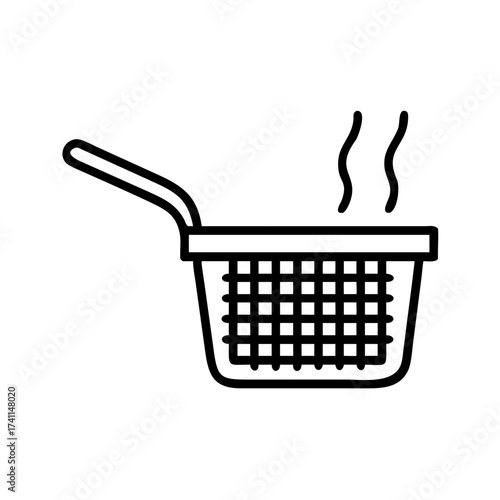 Fryer basket emitting steam on white background, transparent background, isolated, vector, icon  