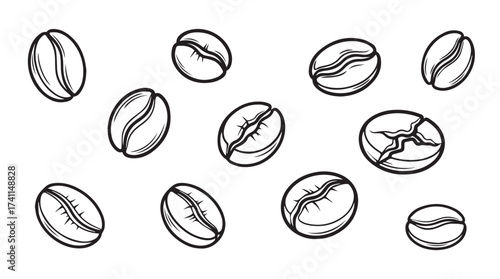 Hand drawn coffee beans scattered pattern artistic sketch isolated food ingredient breakfast beverage vector
