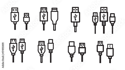 Collection of various usb and micro usb connectors showing different types and sizes clearly depicted vector