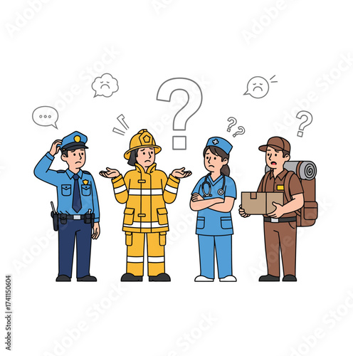 Diverse professions questioning career choices silhouette