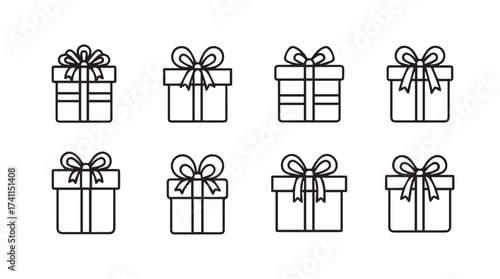 Collection of hand drawn gift boxes with ribbons festive celebration presents doodle art elements vector