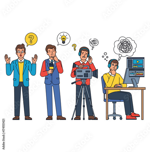Four men in silhouette representing different professions and ideas silhouette