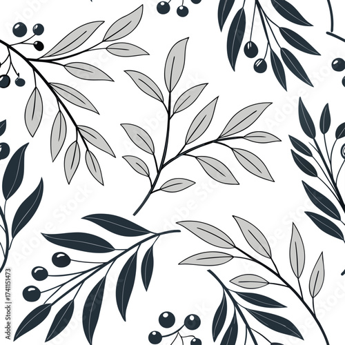 A seamless botanical pattern illustration. Modern abstract design for paper, covers, fabric, interior decor, and other applications. 