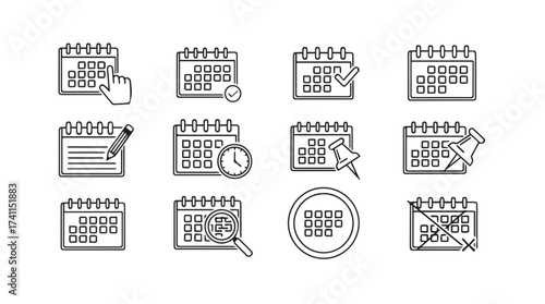Set of hand drawn calendar icons for planning scheduling events and deadlines vector