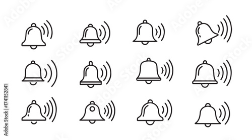 Set of hand drawn notification bells ringing for alerts and notifications vector
