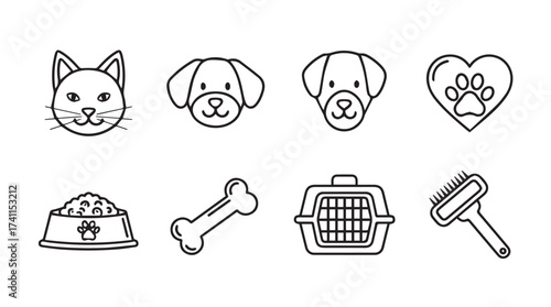 Charming hand drawn pet icons featuring dogs cats and accessories for animal lovers vector