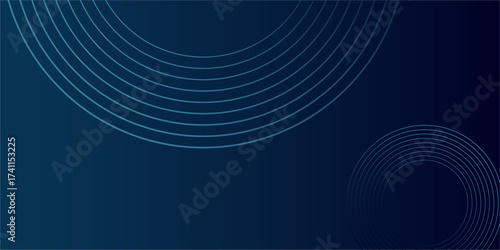 Abstract blue glowing geometric lines on dark blue background. Modern shiny blue circle lines pattern. Futuristic technology concept. Suit for cover, poster, banner, header, website.eps10