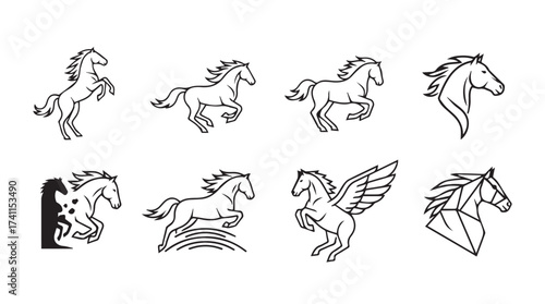 Collection of dynamic horse silhouettes capturing motion and graceful energy vector