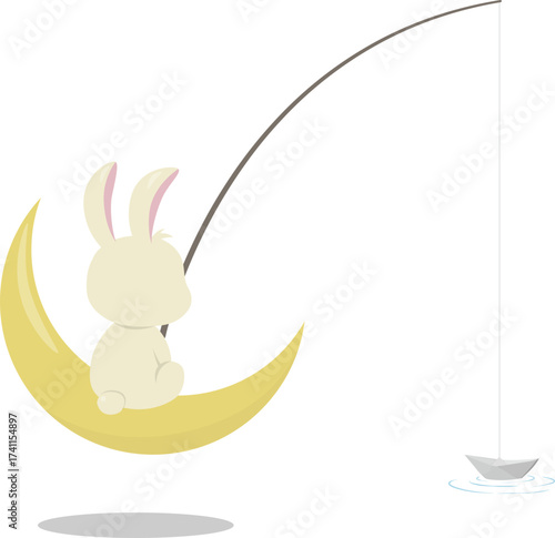 A rabbit fishing on the moon