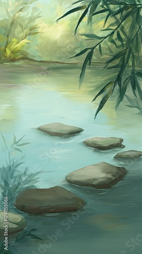 A tranquil scene of stones placed in the water
