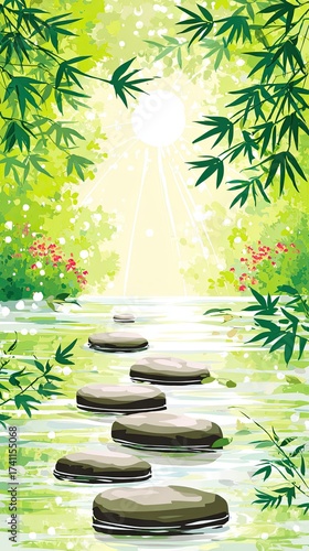 A tranquil scene of stones placed in the water