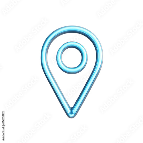 Blue neon location pin icon isolated on transparent background