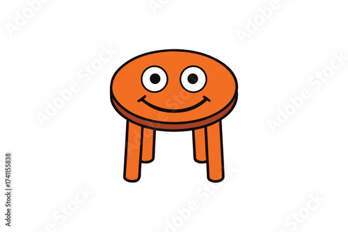 Vector art of a cheerful cartoon table with a friendly face, featuring a vibrant orange surface and four sturdy legs, a whimsical addition to any design