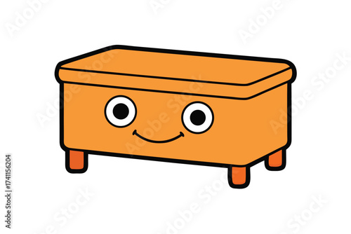 Vector art of a charming orange toy chest with a friendly face, perfect for adding a touch of whimsy to any design, its simple design and bright color make it versatile