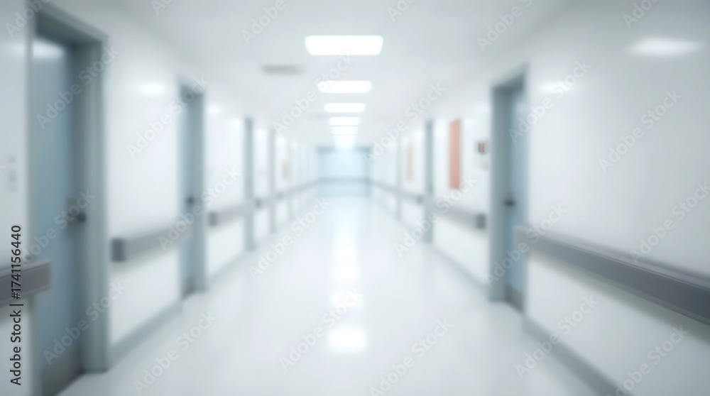 Fototapeta premium a long and empty hallway in a hospital. the perspective creates a sense of depth