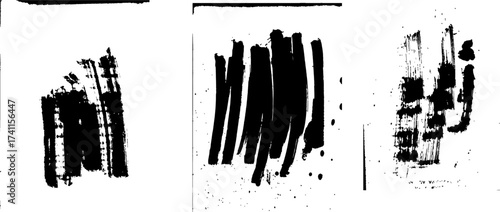 Abstract Black Brush Strokes and Splatters on White Background.