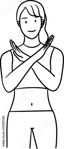 Outline drawing illustration of fitness trainer crossing arms as no