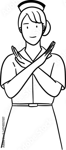 Outline drawing illustration of nurse crossing arms as no