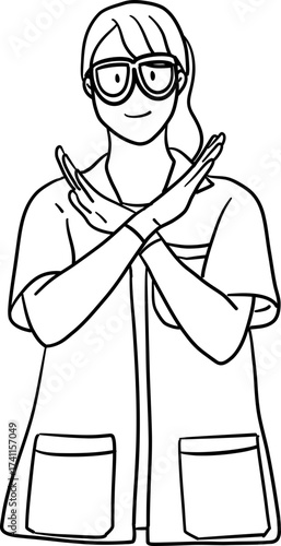 Outline drawing illustration of scientist crossing arms as no