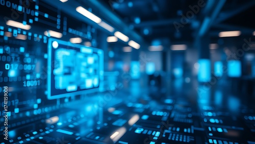 Wallpaper Mural Futuristic abstract scene with glowing blue elements, evoking a technological atmosphere. Torontodigital.ca